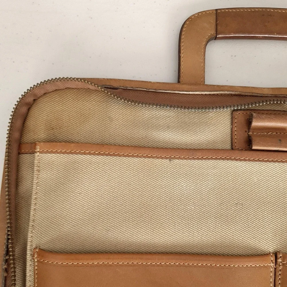 Ghurka Attache Bag No 24 Beige Soft Case Twill Leather Briefcase Bag USA 10x15